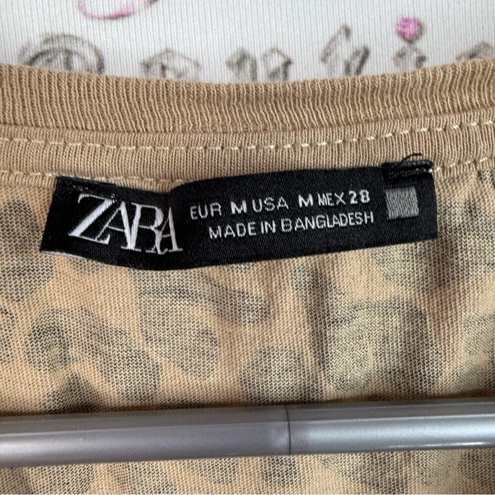 Zara T-shirt cheetah animal print flowy Leopard Print Top - Black and Tan - Picture 8 of 10